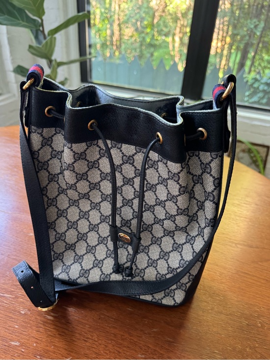 Gucci Handbags - Gucci Black GG Canvas Drawstring Shoulder Bucket Bag